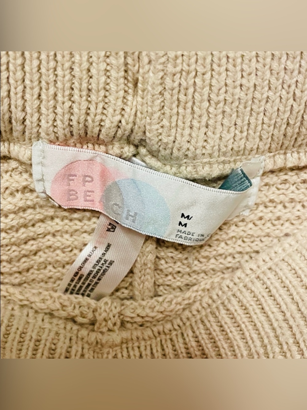 Free People Hailee Knit Cream Tan Waffle Knit Henley Sweater Set M - Picture 15 of 16